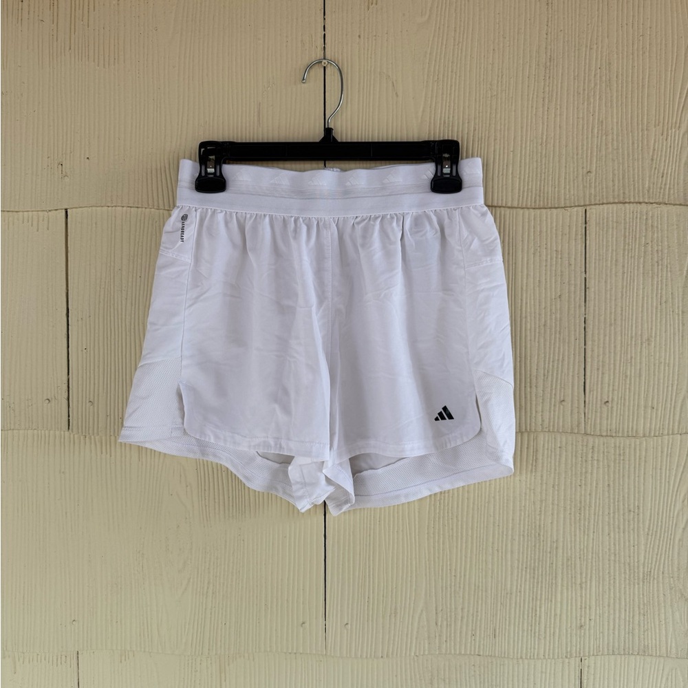 Adidas women’s HYGLM  PACER shorts size MEDIUM/WHITE
